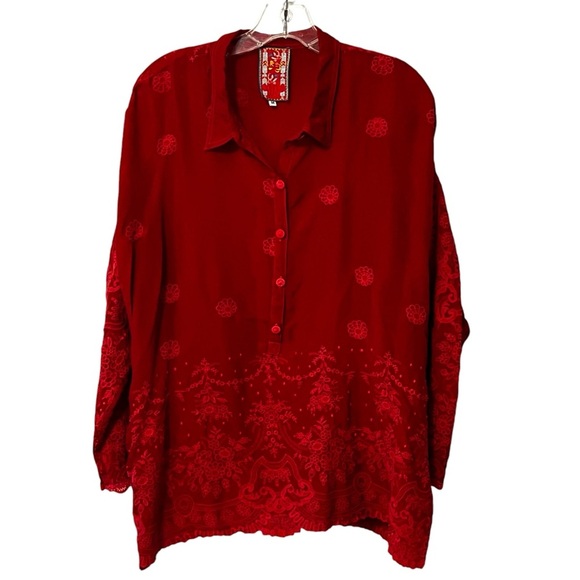 Johnny Was Antik Lace Collared Long Sleeve Blouse Red embroidered fairy whimsy M - Picture 5 of 16